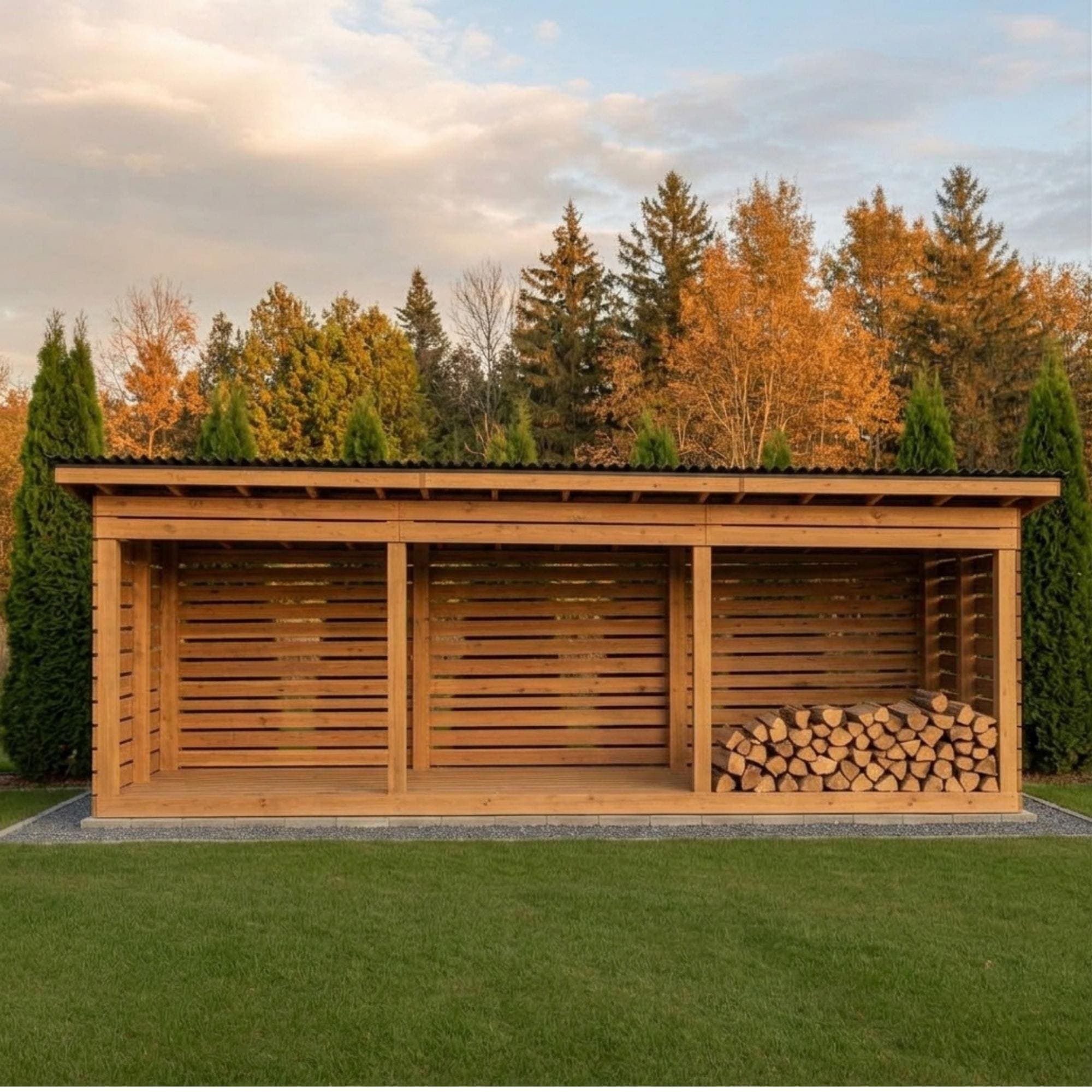 8x20 Firewood Shed DIY Plans PDF | 3 Cord Wood Storage Rack Blueprint | Extra Large Dry Wood Shelter - view 3