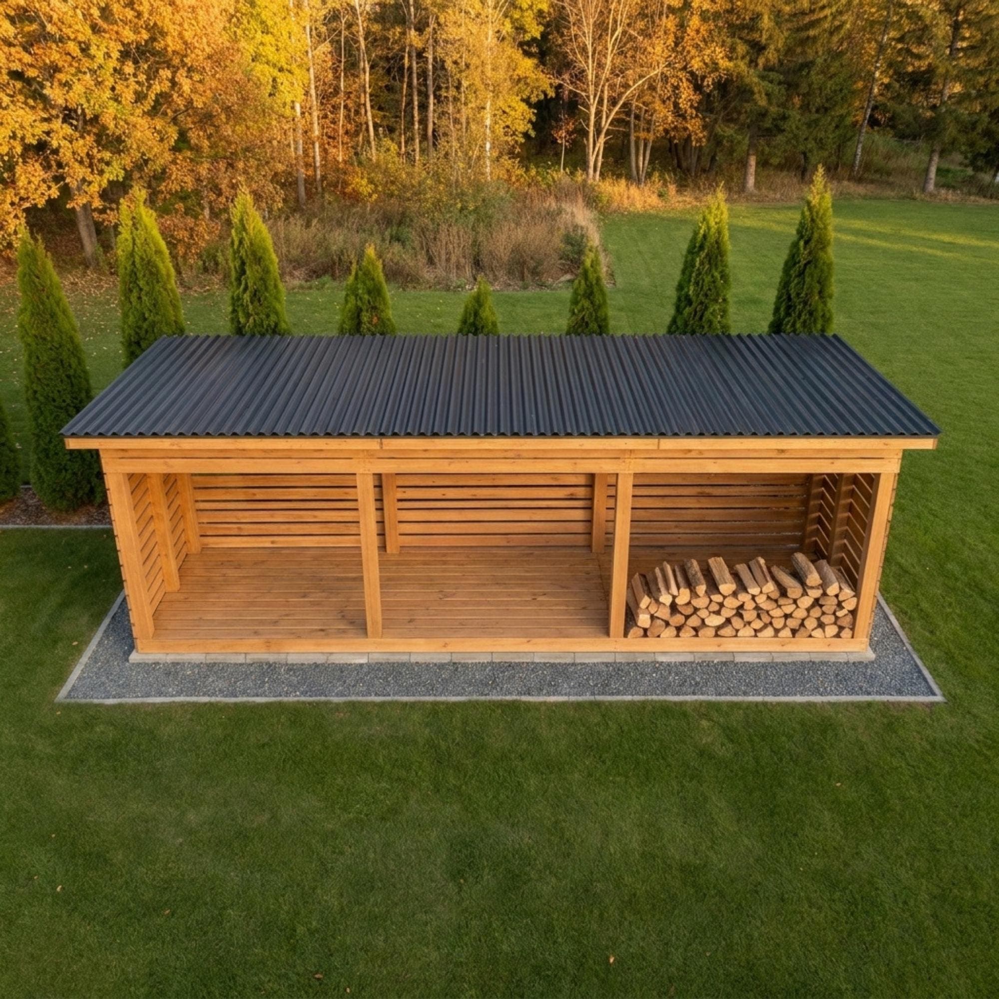 8x20 Firewood Shed DIY Plans PDF | 3 Cord Wood Storage Rack Blueprint | Extra Large Dry Wood Shelter - view 4