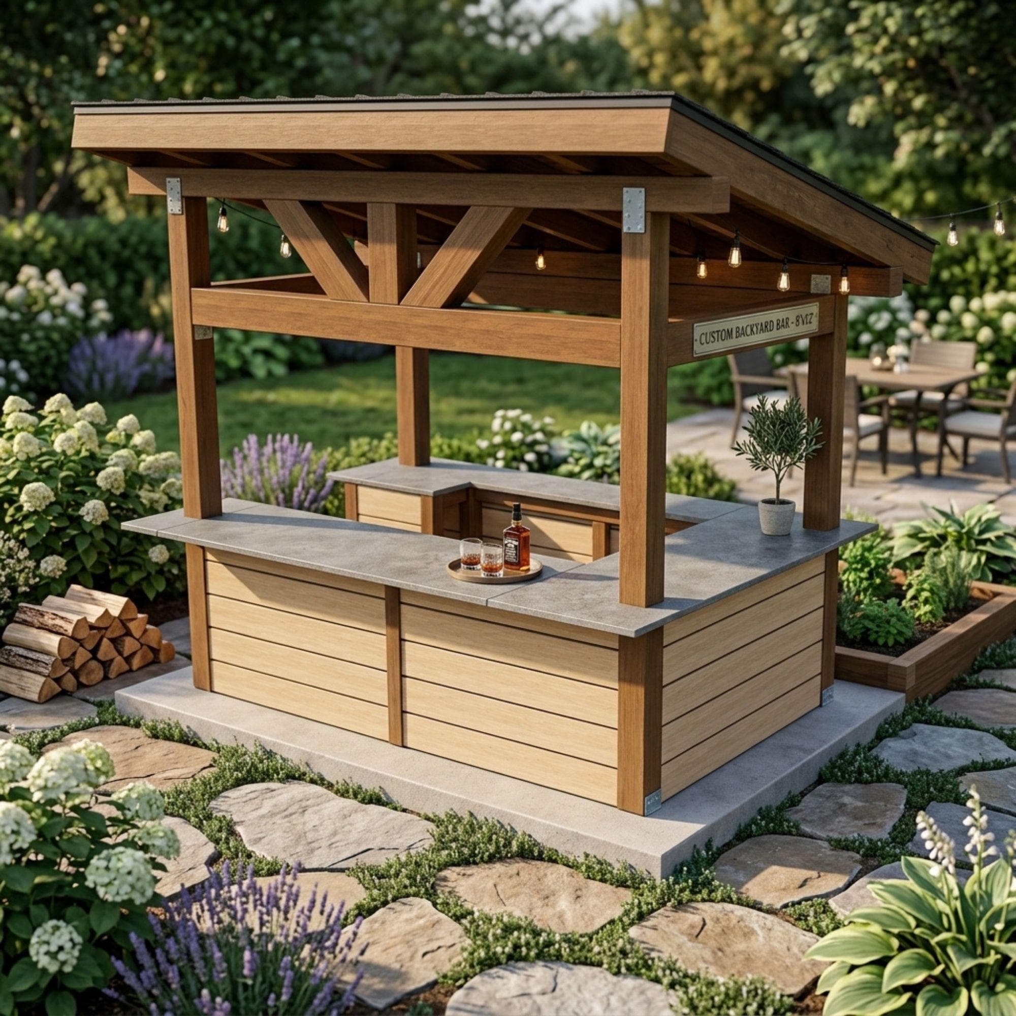 DIY Outdoor Kitchen Plans PDF | Backyard Bar Blueprint | Pergola with Bar Underneath | Back Yard BBQ Shack Build | Outside Bar Woodworking - view 4