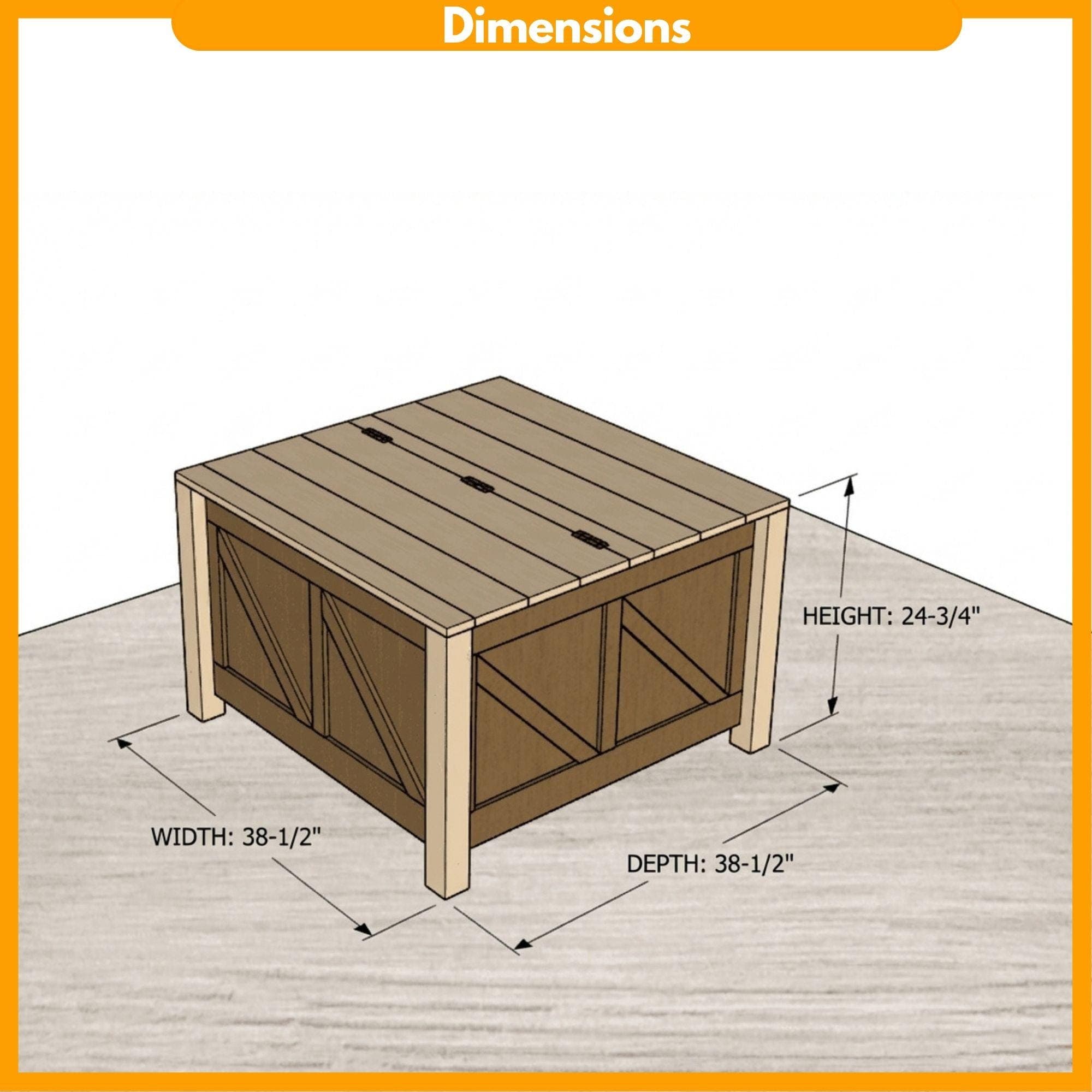 DIY Outdoor Hidden Storage Coffee Table Plans PDF | Wooden Deck Box Blueprint | Patio Furniture Woodworking Build - view 2