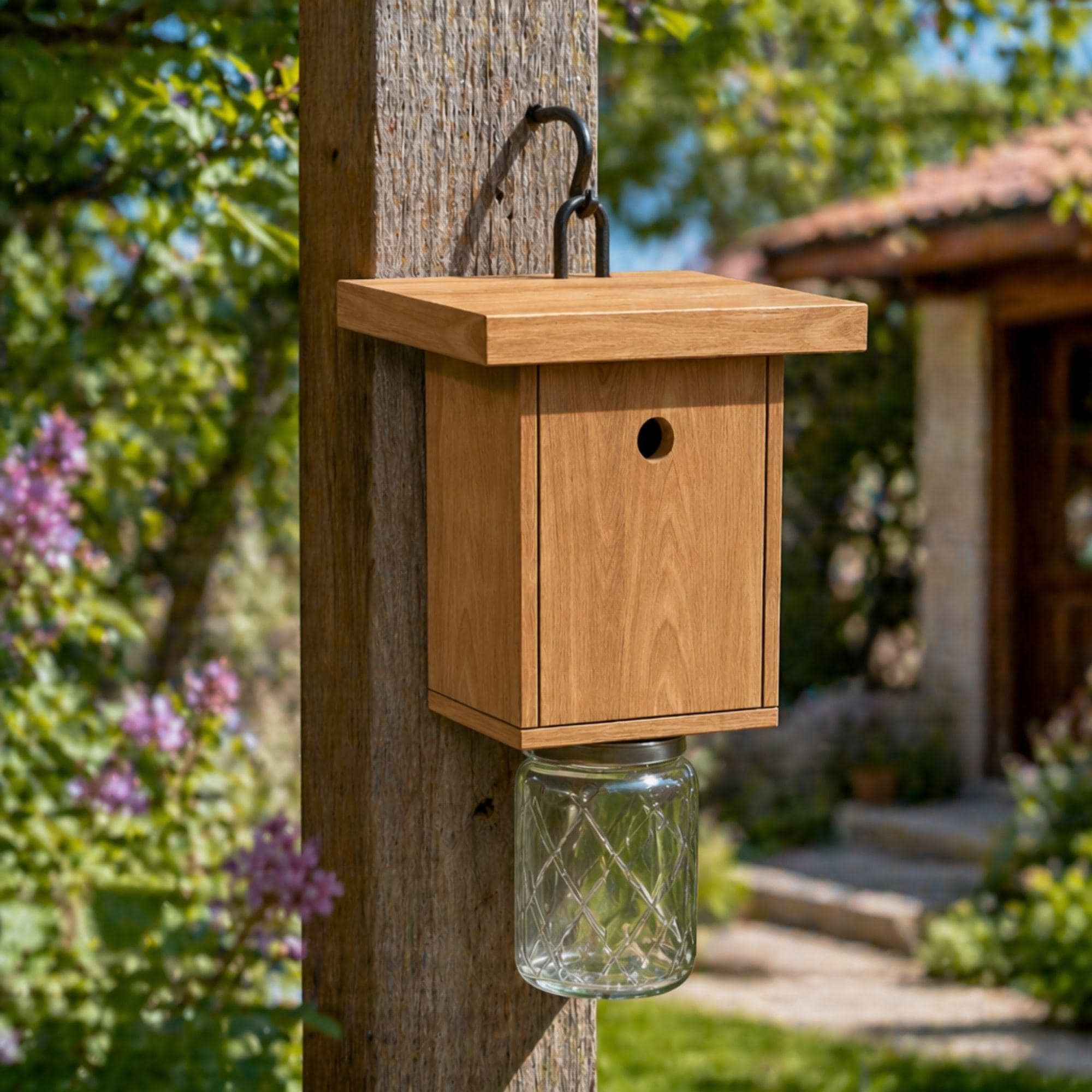 DIY Carpenter Bee Trap Plans PDF | Flat Roof Wood Bee | Mason Jar Insect Trap | Wooden Bumble Bee Trap for Outside - view 3