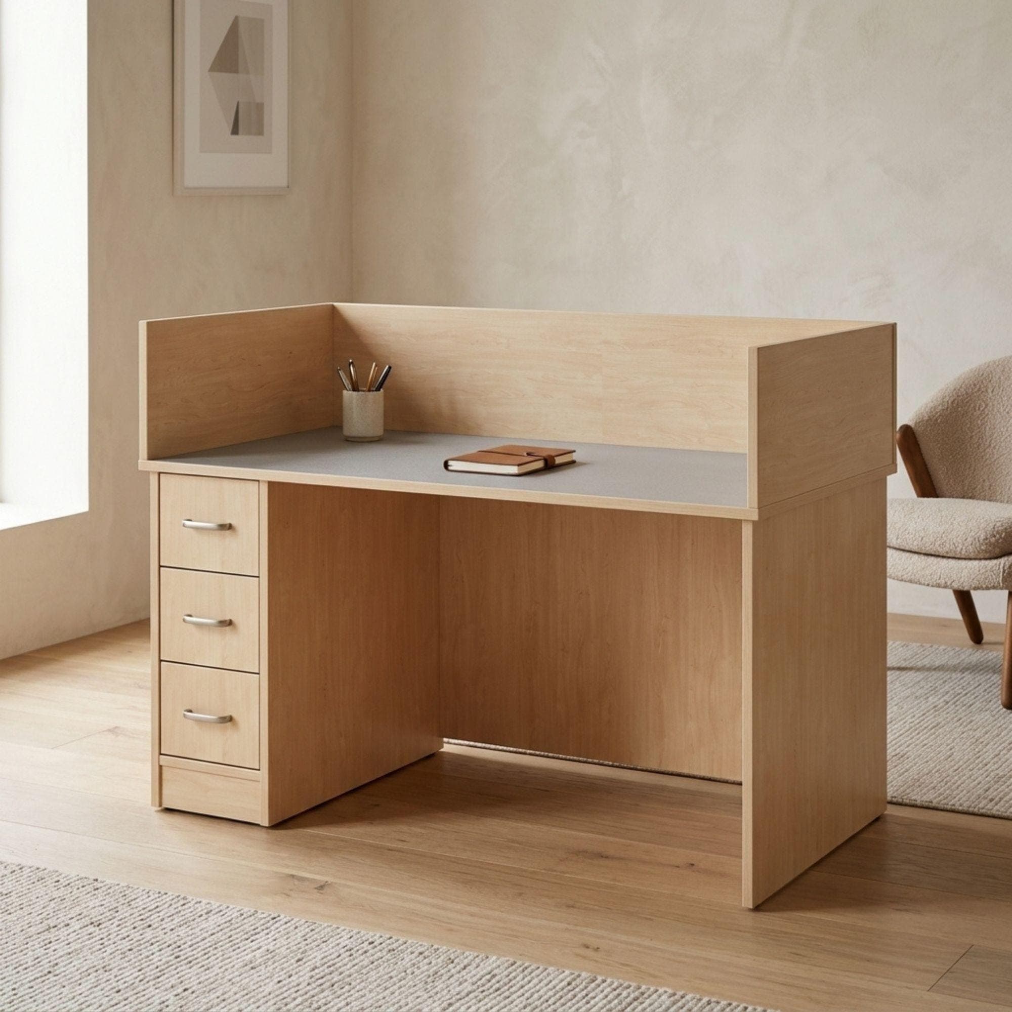 DIY Work Table Plans PDF | Modern Computer Desk with Drawers Blueprint | Home Office Study Table | Plywood Woodworking Desk Plan - view 3