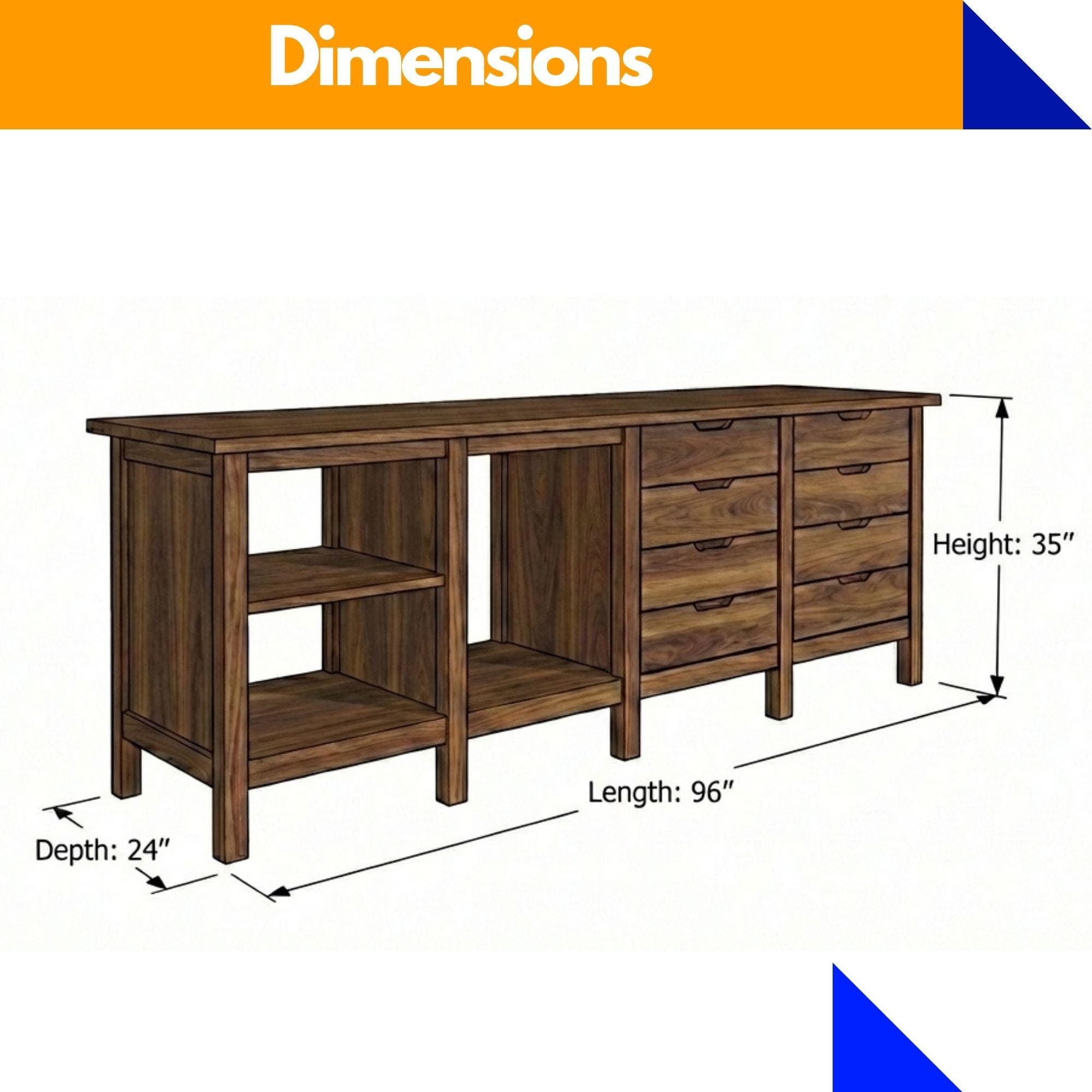 8ft Garage Workbench Plans | DIY Woodshop Table with Shelves (PDF Download) - view 3