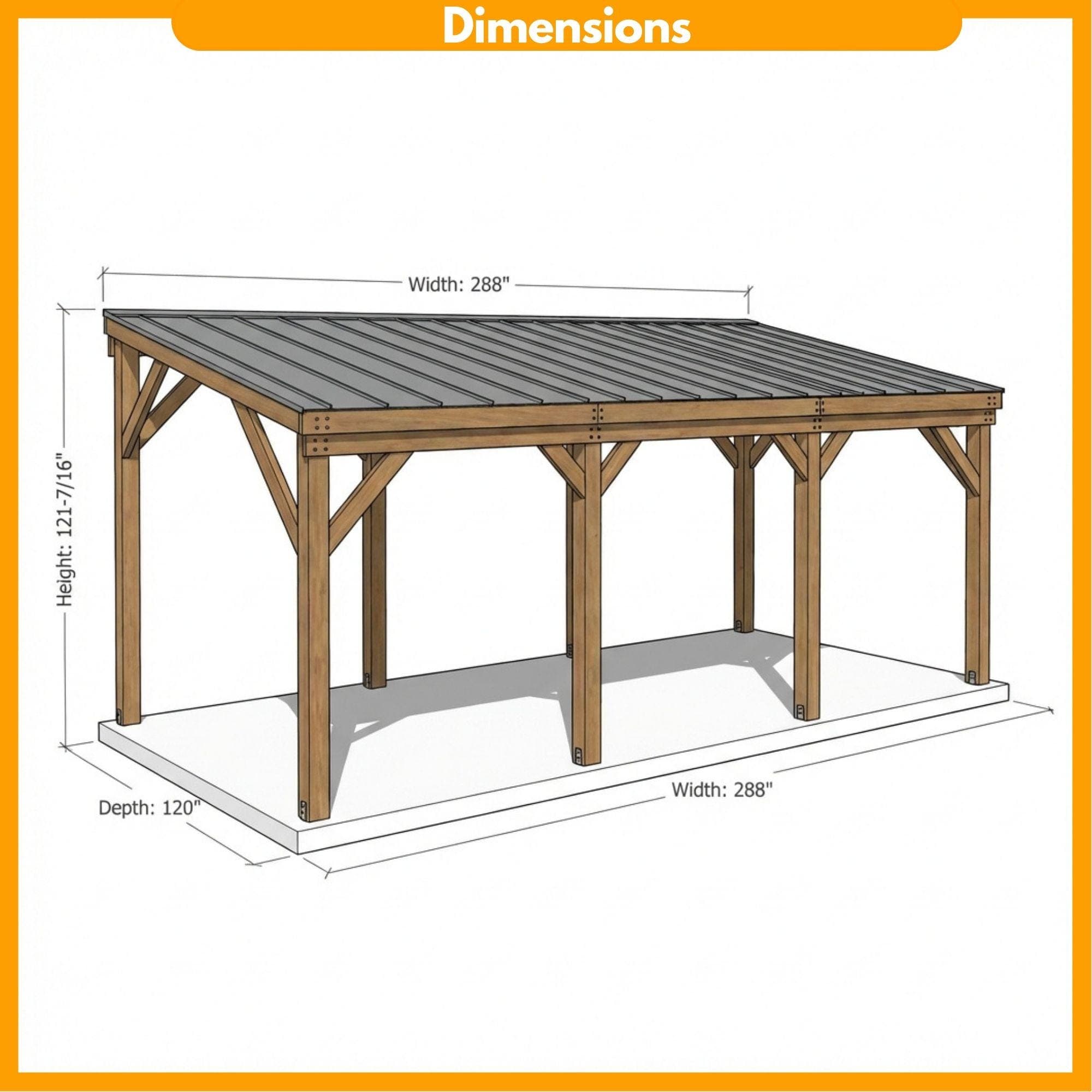 Lean To Carport DIY Plans | Gazebo Plans | Open Pavilion for Backyard & Patio | Attached Patio Roof Plan PDF | Custom Carports Woodworking - view 2