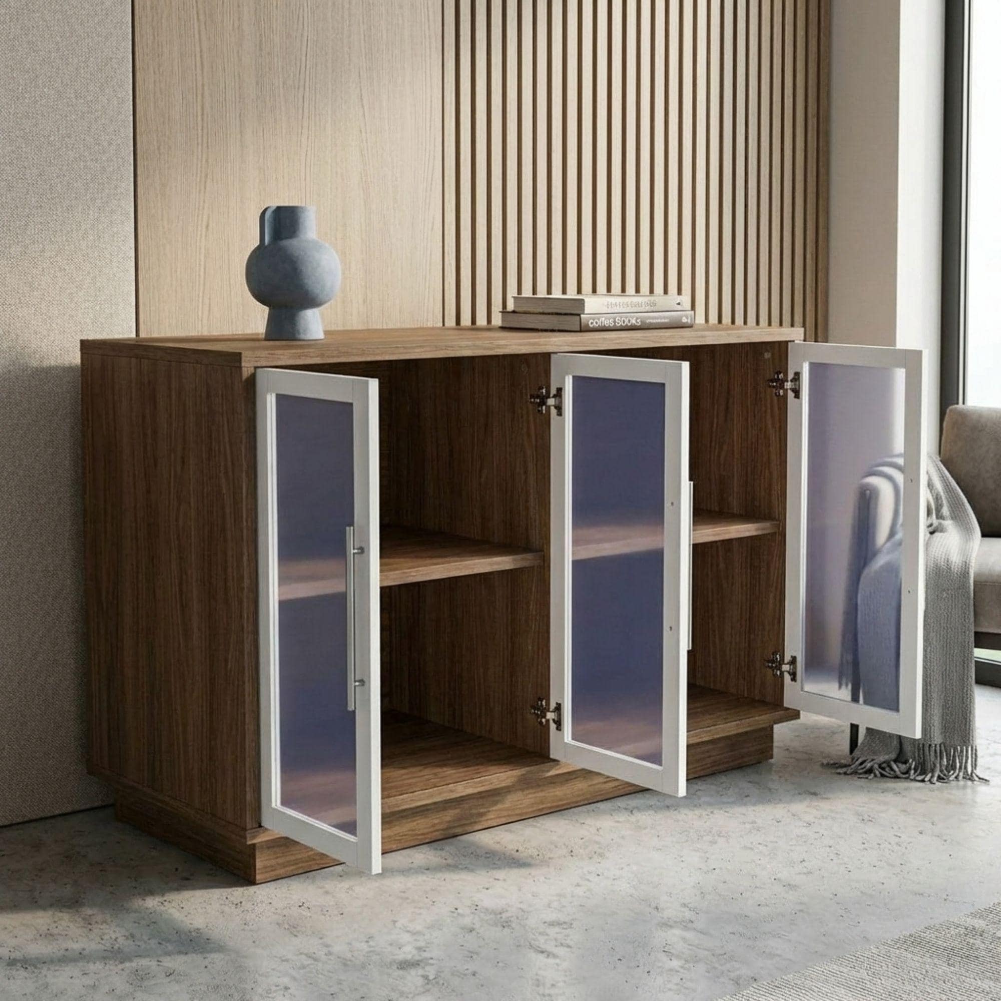 DIY Living Room Sideboard with Frosted Glass Plans PDF | Wood Buffet & Storage Cabinet Build | Woodworking Plan for Beginners - view 5