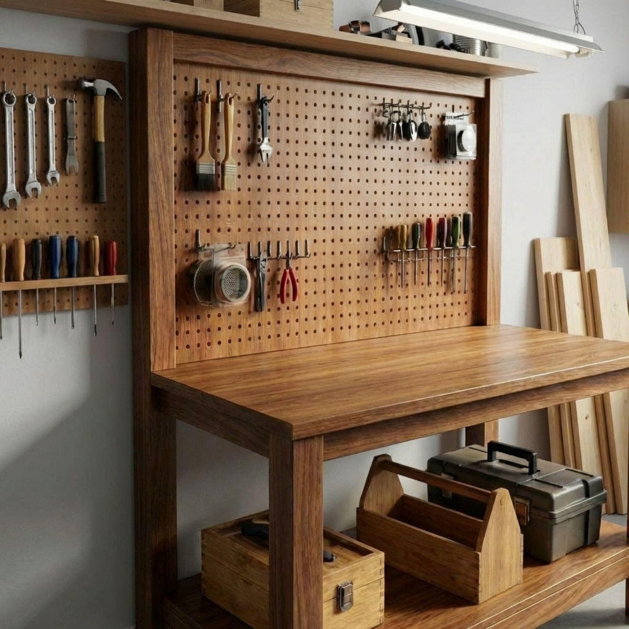 DIY Workbench Plans | Garage Workbench with Pegboard PDF | Wood Workbench Shelf | Easy DIY Garage Workshop Workbench - view 6