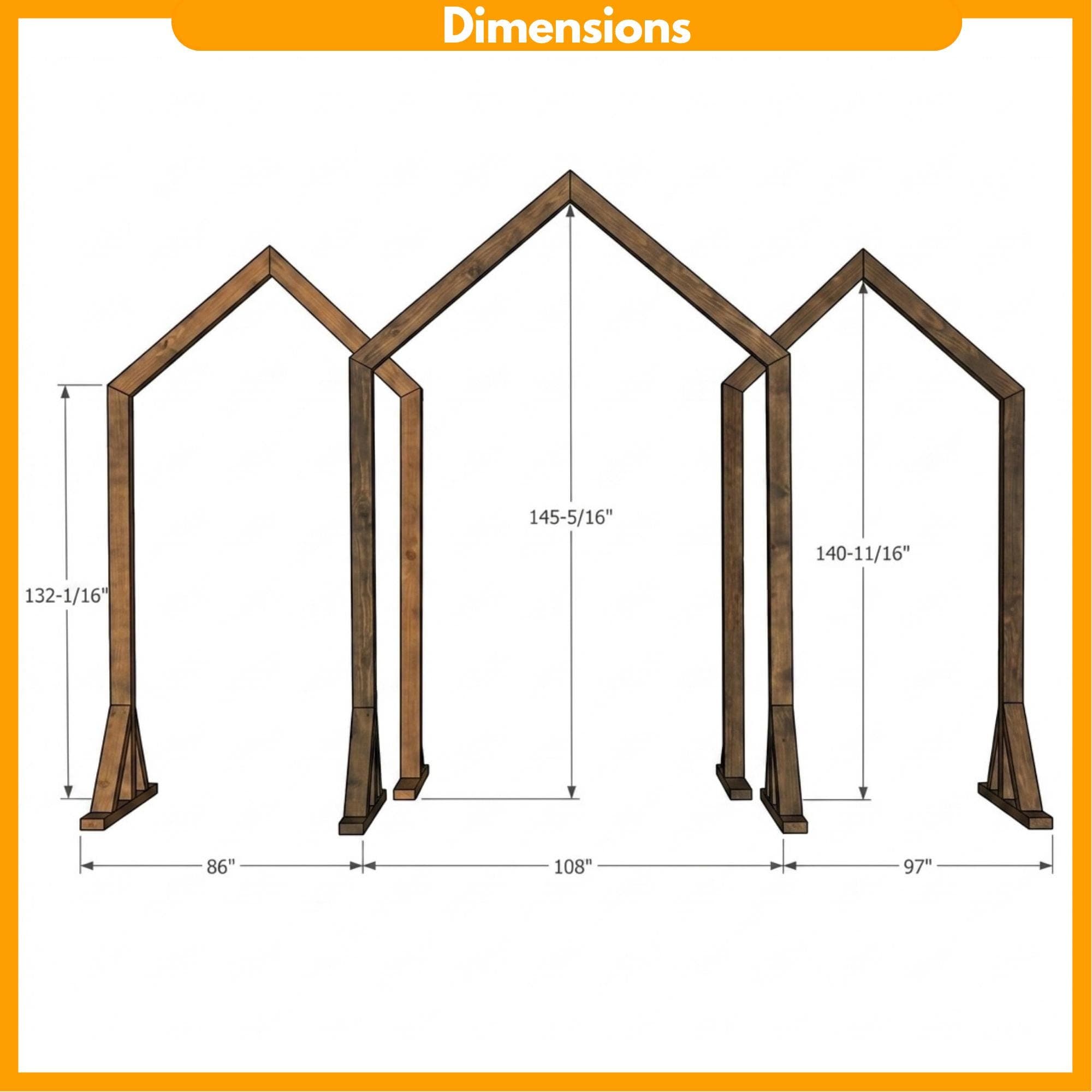 DIY 3-Piece Wedding Arch Plans PDF | Tall Church Arch Backdrop | Pointed Wooden Arbor Blueprint | Rustic Outdoor Ceremony Woodworking - view 2
