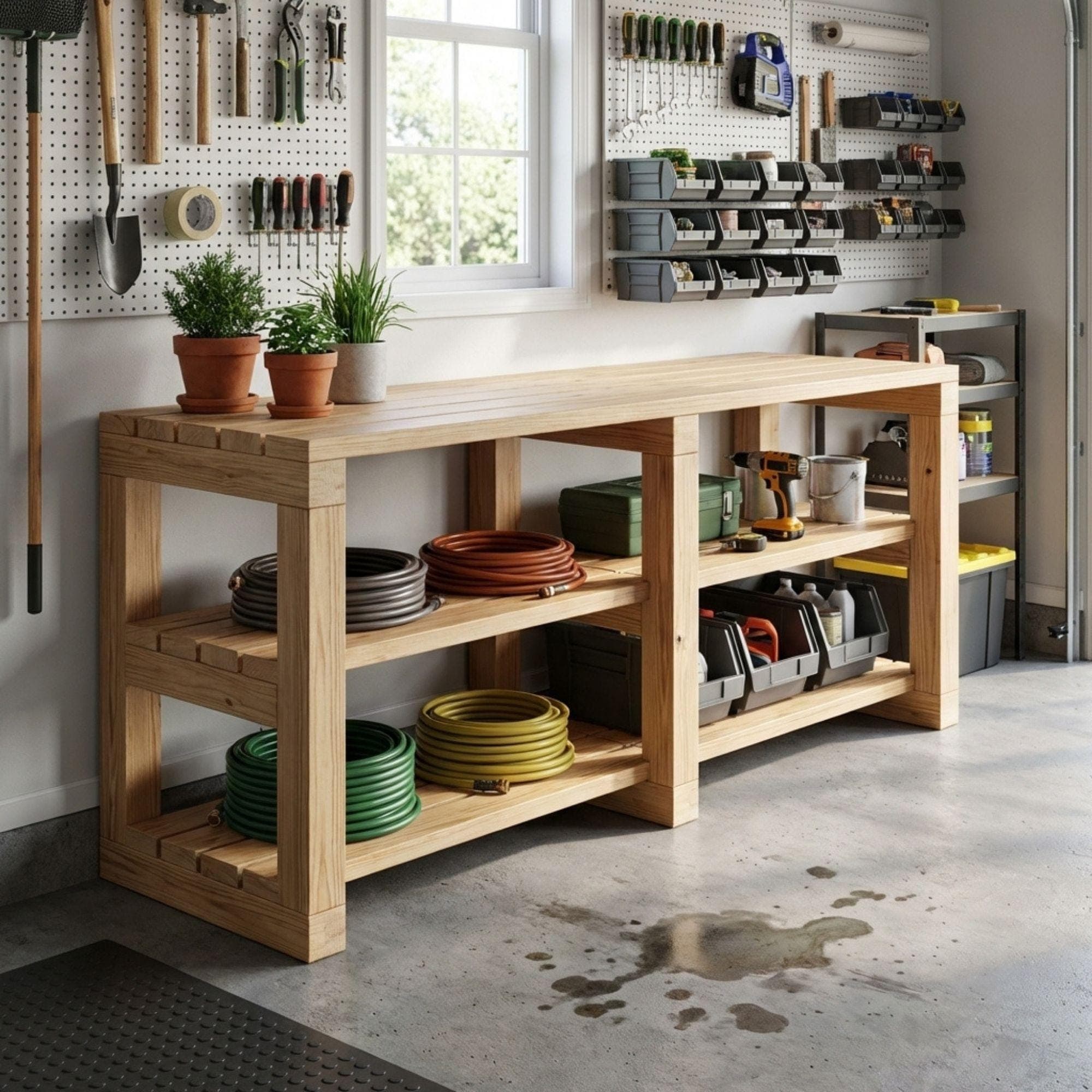 DIY Standing Wall Shelf Plans PDF | Wooden Shoe Rack & Storage Organizer | Multi-Purpose Slatted Wood Console - view 6