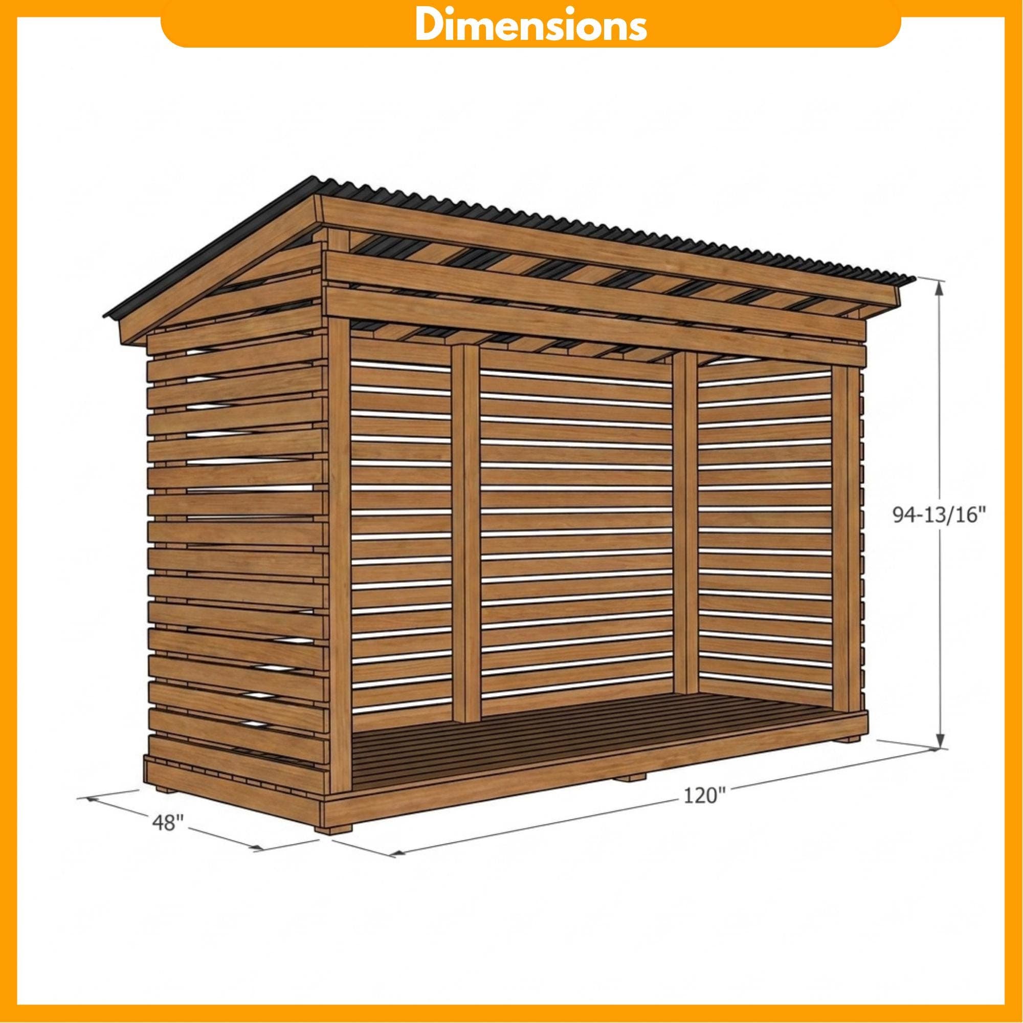 4x10 Firewood Shed DIY Plans PDF | Wood Storage Rack Blueprint | Large Dry Wood Shelter - view 2