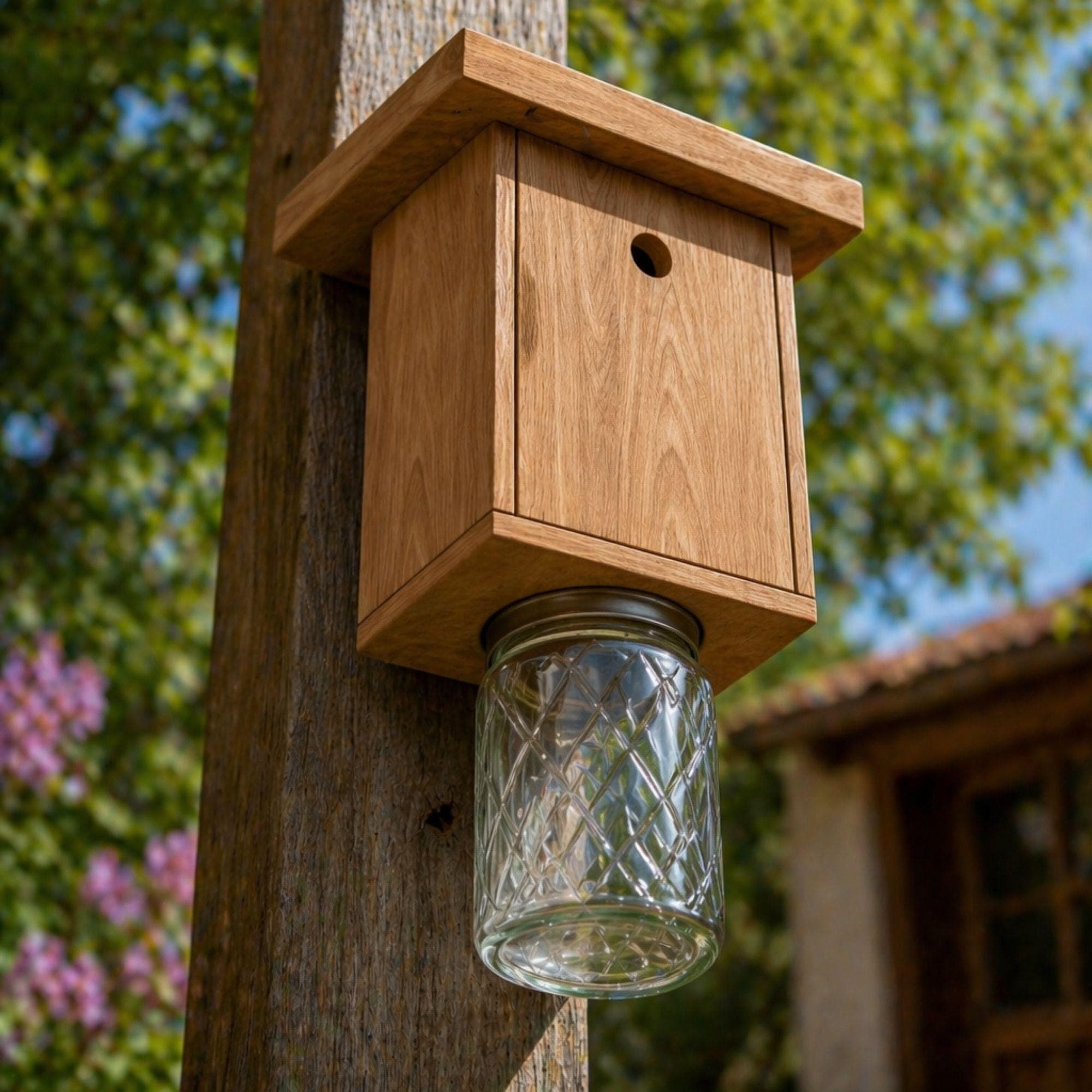 DIY Carpenter Bee Trap Plans PDF | Flat Roof Wood Bee | Mason Jar Insect Trap | Wooden Bumble Bee Trap for Outside - view 5