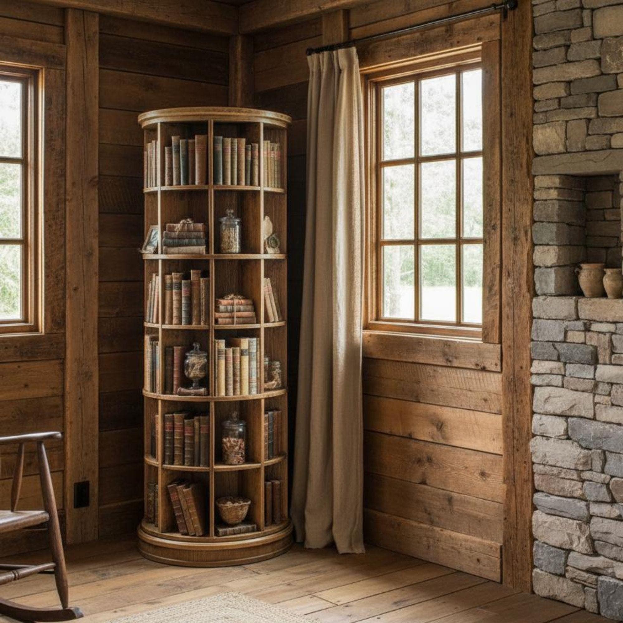 Rotating Bookshelf | Revolving Bookcase | Furniture Plans for Woodworkers | DIY Bookcase Plans PDF | Easy-to-Build Wooden Bookshelf - view 2
