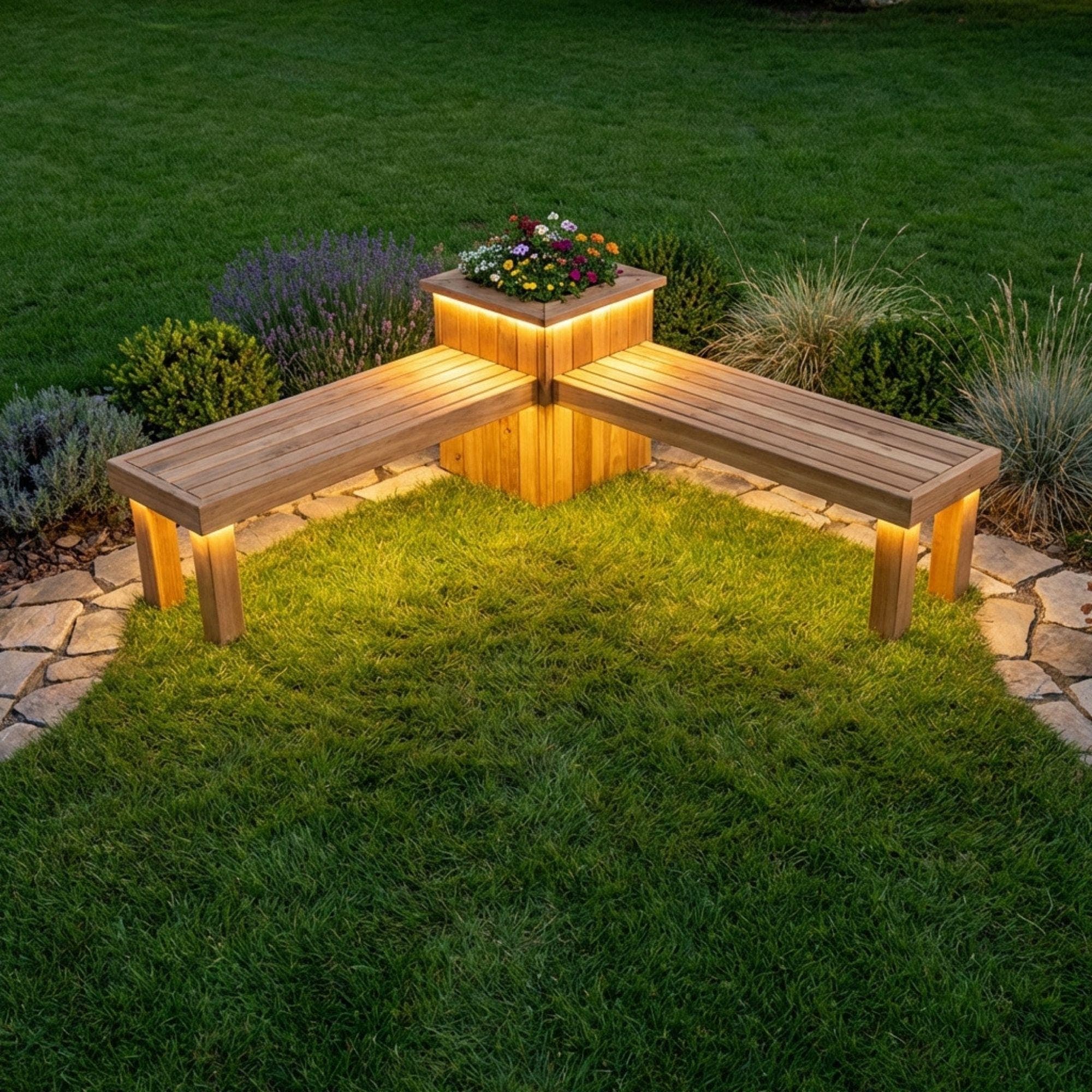 DIY Outdoor Corner Bench Plans | L Shaped Planter Bench Blueprint | Wooden Garden Seating PDF - view 3