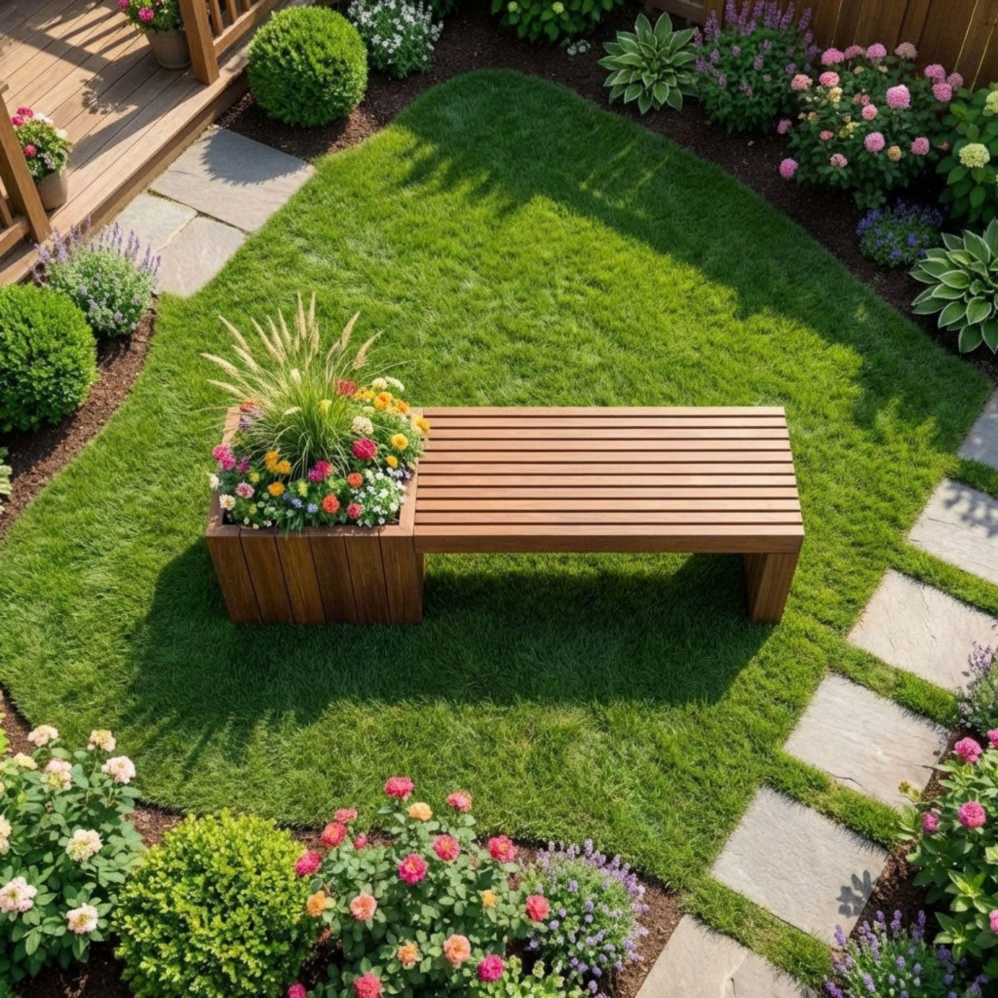 Modern Slatted Planter Bench Plans | Outdoor Seating Blueprint (PDF Download) - view 5