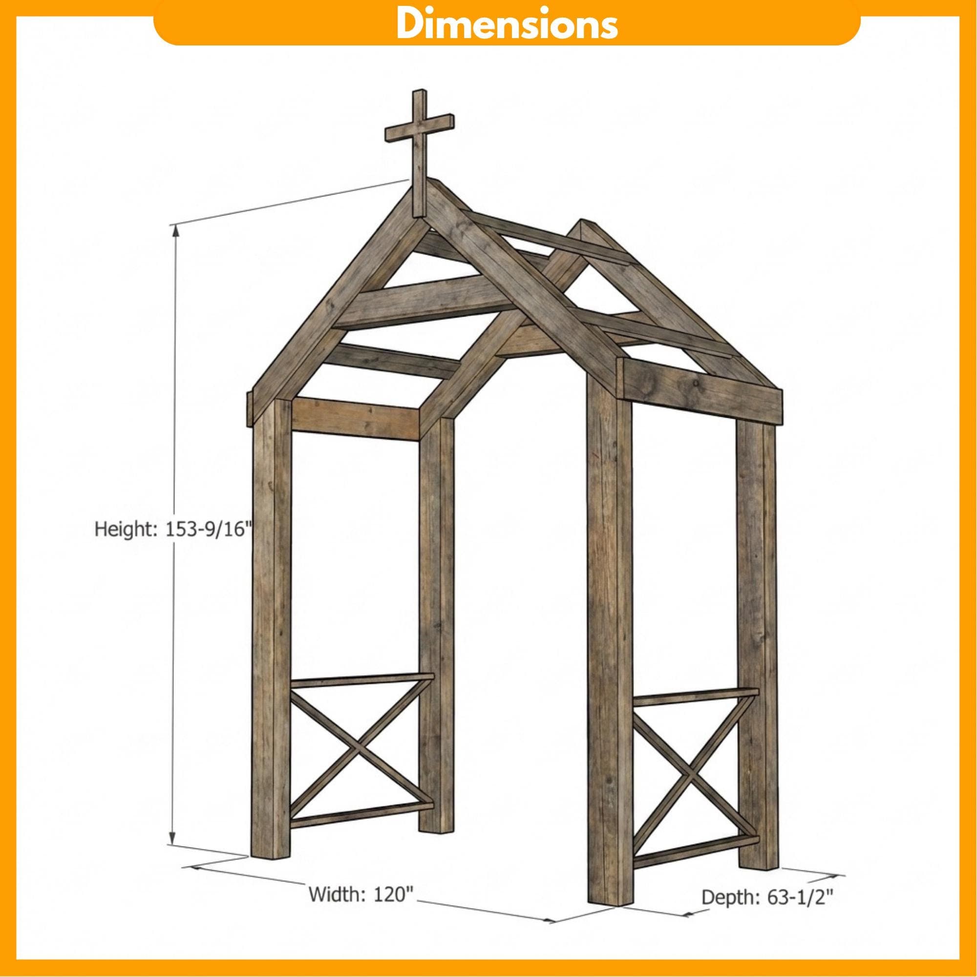 DIY Chapel Wedding Arch Plans PDF | Wooden Church Arbor Blueprint | Rustic Outdoor Canopy Build Guide | Large Pavilion Trellis Woodworking - view 2