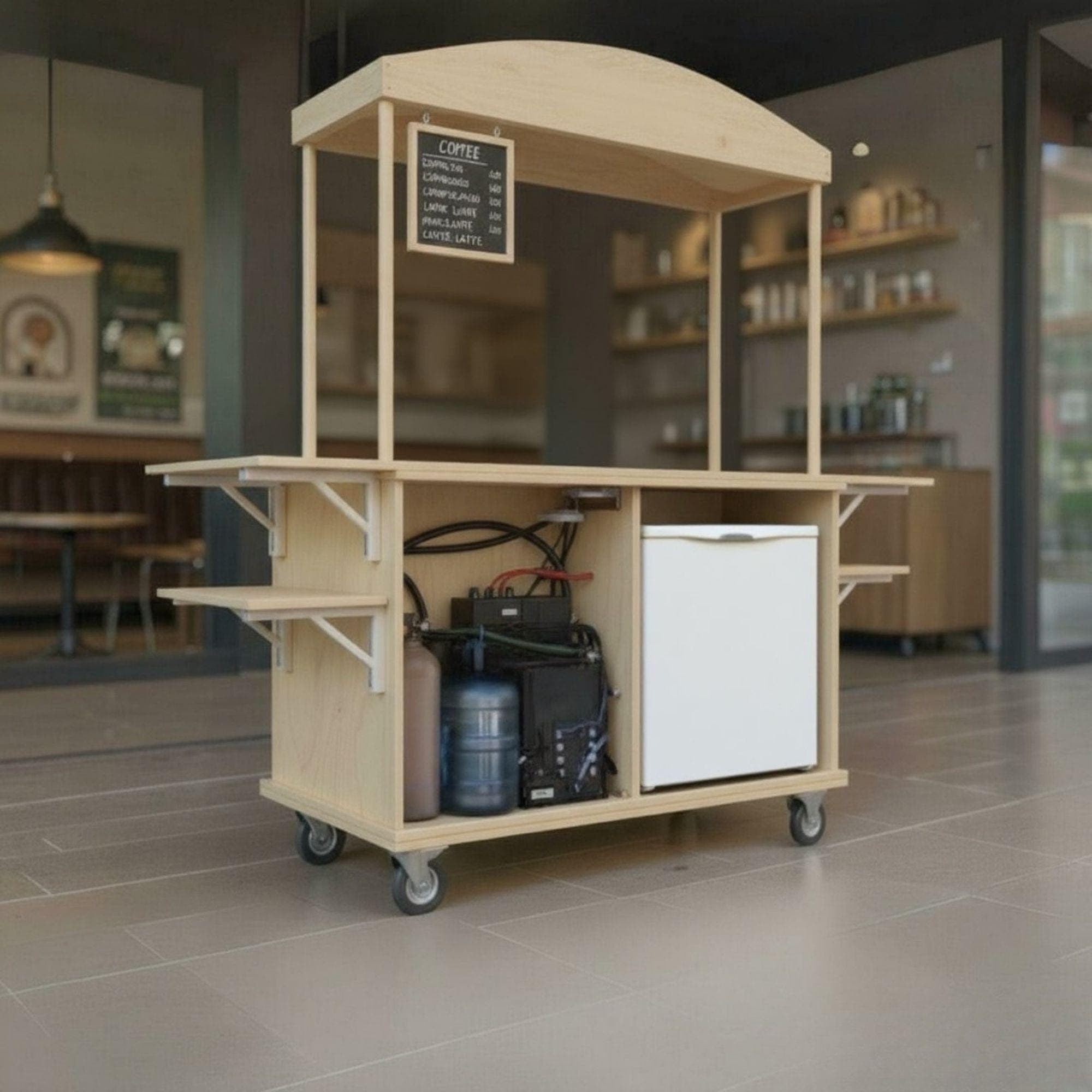 Coffee Cart Plans | Portable Espresso Bar Blueprint | DIY Collapsible Mobile Coffee, Drink Vendor Cart Design - view 5