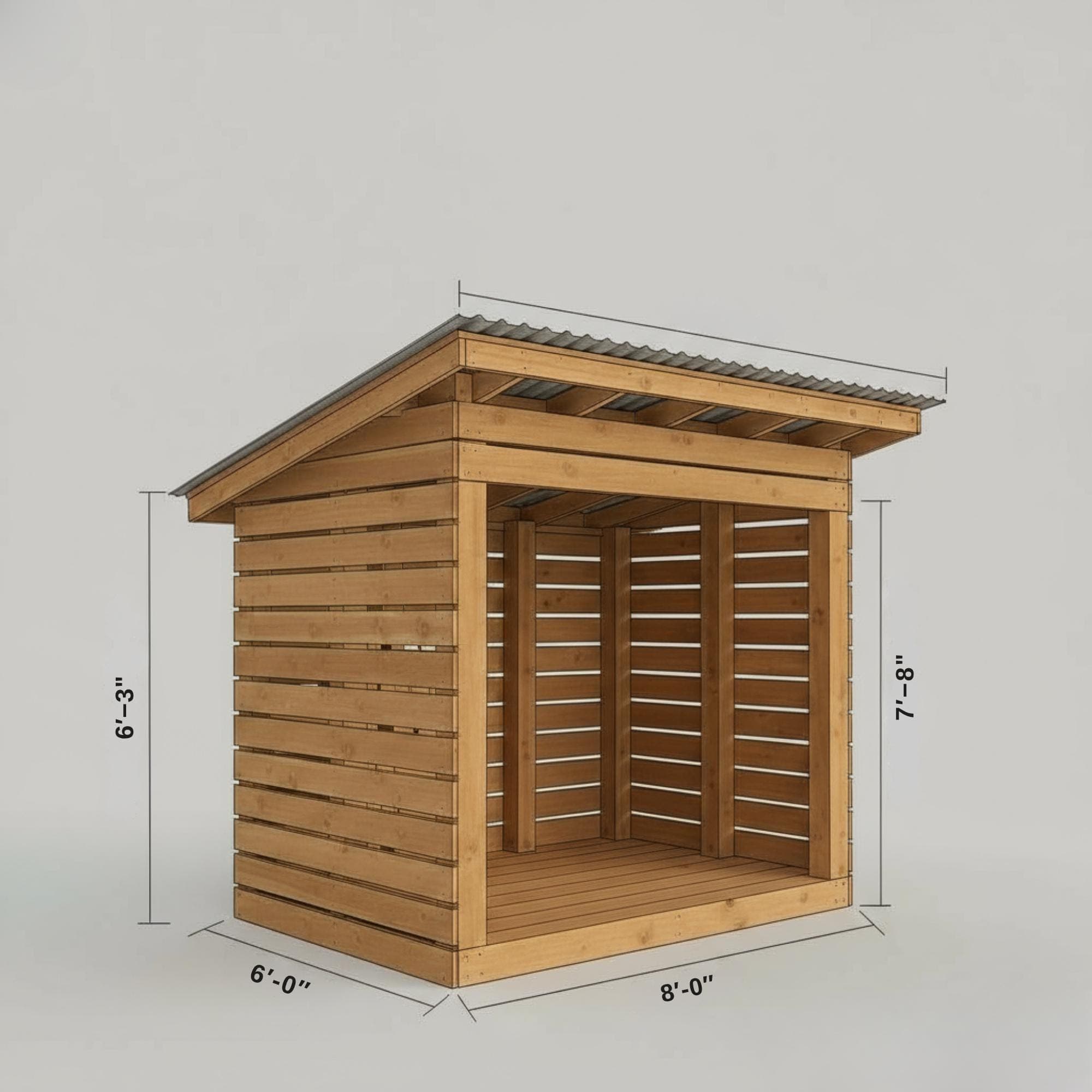 6x8 Firewood Shed Plans: DIY Wood Storage with Sloped Roof (PDF Download) - view 5